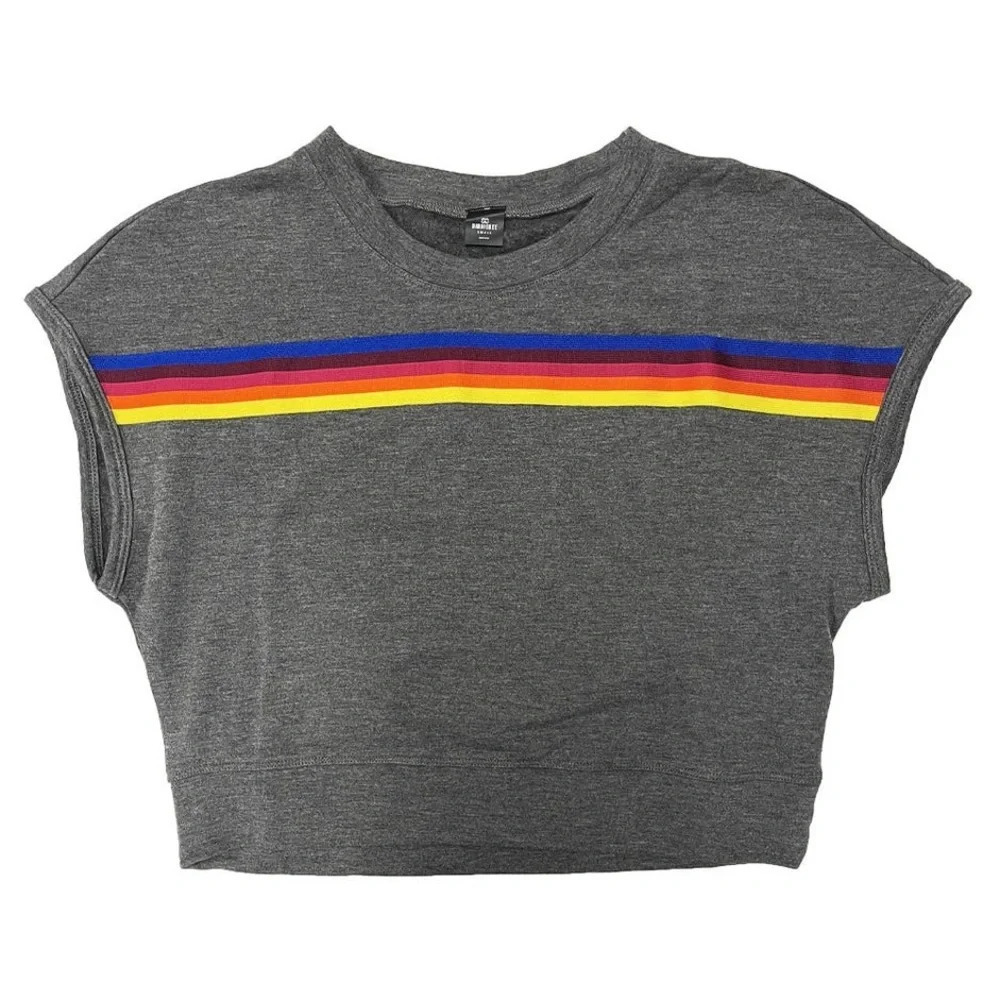 NWOT Birdiebee Phoenix Rainbow Stripe Cropped Sweatshirt Top Grey Size S